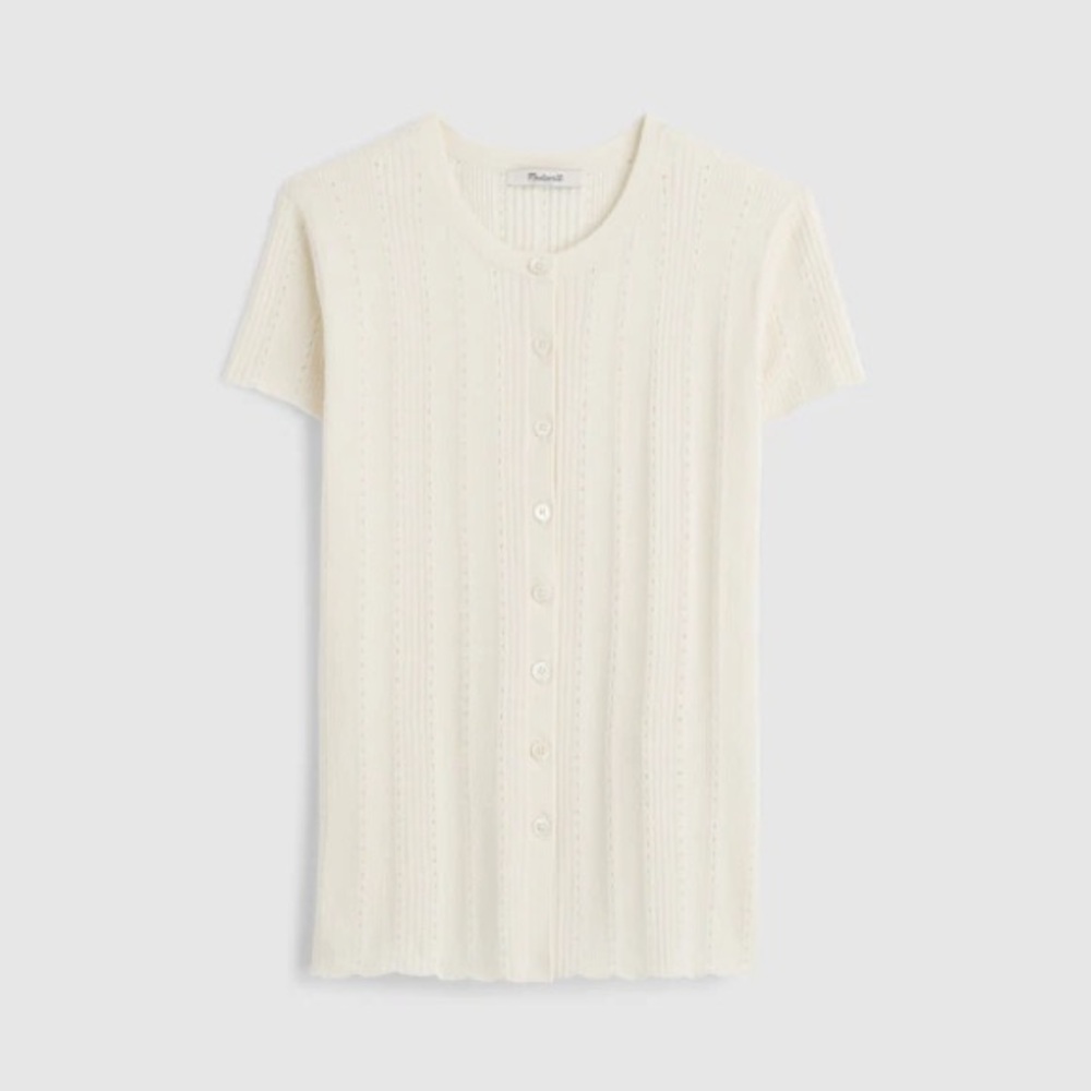 NWOT Madewell Cotton-Blend Pointelle Short-Sleeve Cardigan